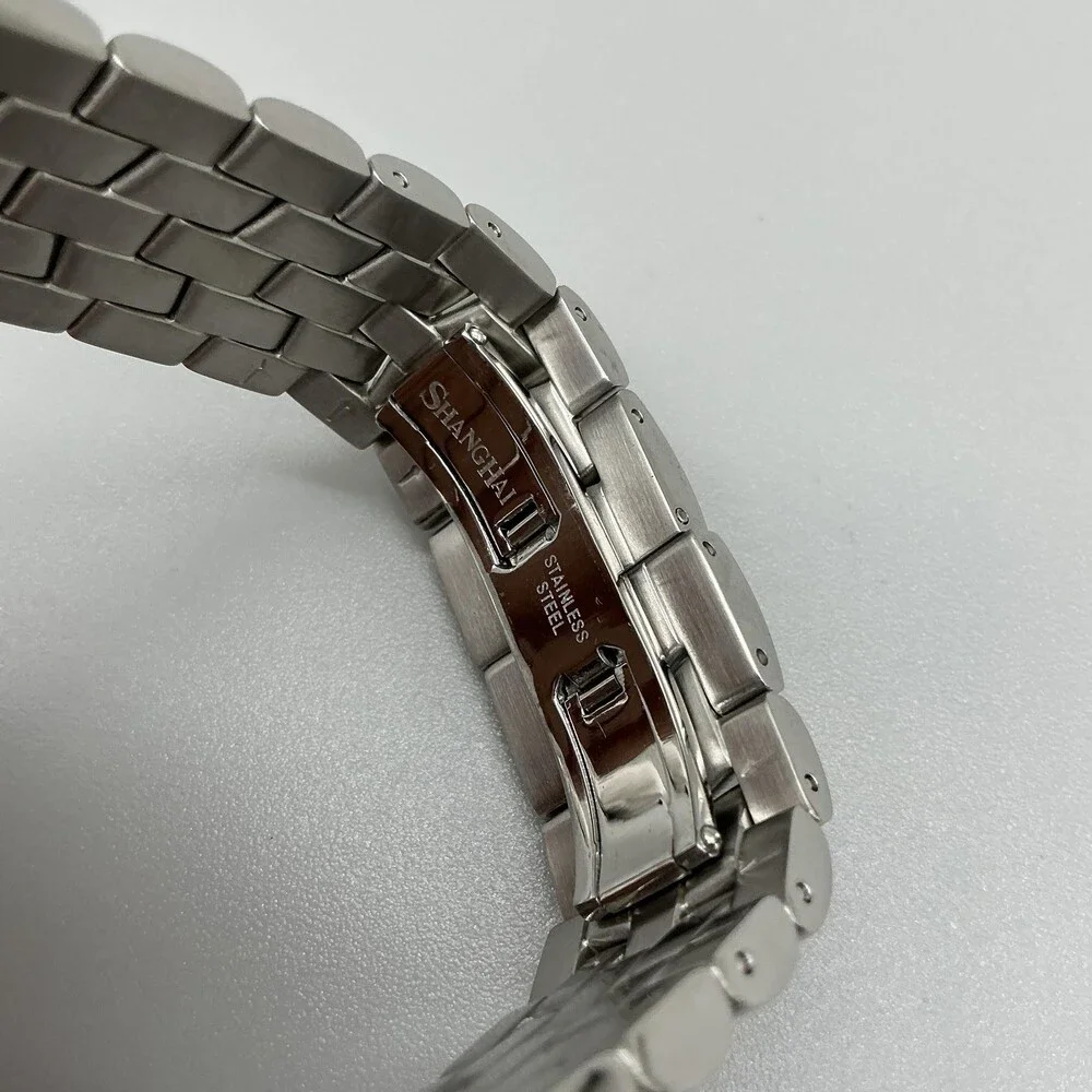 Shanghai DCEC Cummins Mens Watch 34mm Silver Tone Skeleton Dial Automatic 7.5